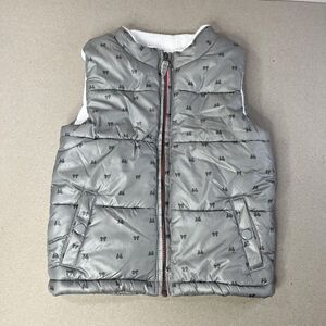 Carters Vest Girls 5 Gray Bow Print Puffer Sherpa Fleece Lined Winter Outerwear